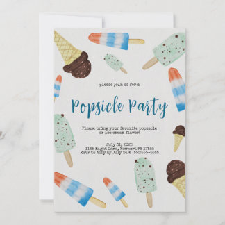 Summertime Watercolor Popsicle Party Invitation 招待状