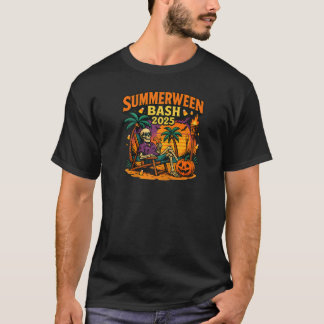 SummerWeen Bash 2025スケルトンビーチパーティーハロウィー Tシャツ