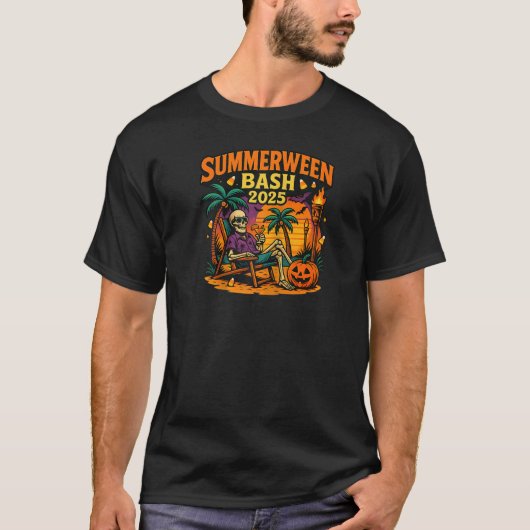 SummerWeen Bash 2025スケルトンビーチパーティーハロウィー Tシャツ (正面)