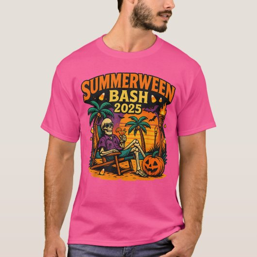 SummerWeen Bash 2025 Skeleton Beach Party Hallowee Tシャツ (正面)