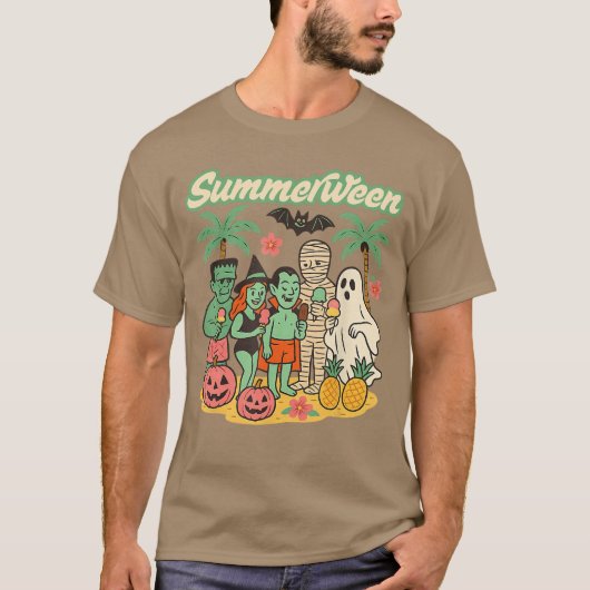 Summerween Beach Monsters Ice Cream Pink Pumpkins  Tシャツ (正面)