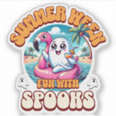 Summerween Cute Ghost Flamingo Float Beach Cartoon シール (正面)