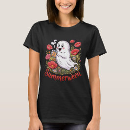 Summerween Cute Ghost Poppy Flower Field Summer Tシャツ