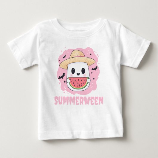 Summerween Cute Ghost Watermelon Summer ベビーTシャツ (正面)