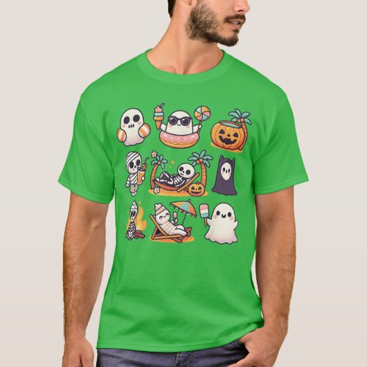 Summerween Ghost Pumpkin Summer Halloween Spooky S Tシャツ (正面)