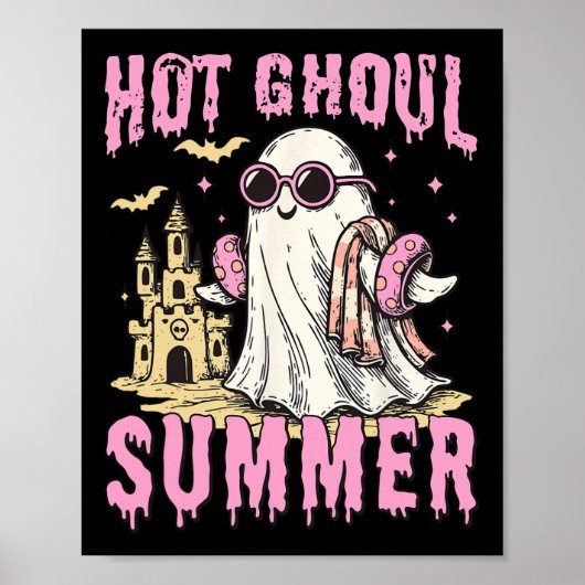 Summerween Hot Ghoul Summer Funny Cute Ghost Pool  ポスター (正面)