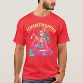 Summerween Mermaid Skeleton Beach Flamingo Hallowe Tシャツ (正面)
