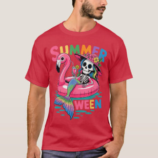 Summerween Mermaid Skeleton Beach Flamingo Hallowe Tシャツ