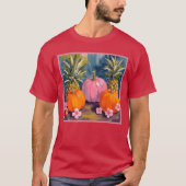 Summerween Pink Pumpkin Pineapple Hibiscus Hallowe Tシャツ (正面)