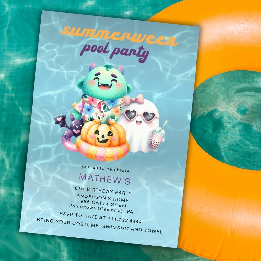 Summerween Pool Party Kids Birthday Party Any Age  招待状