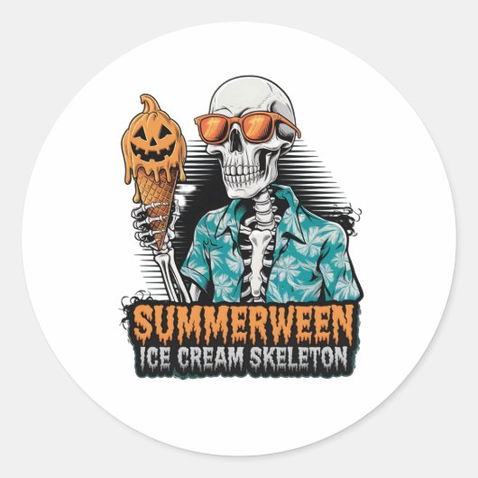 Summerween Skeleton – アイス不気味クリームハロウィーンV ラウンドシール (正面)