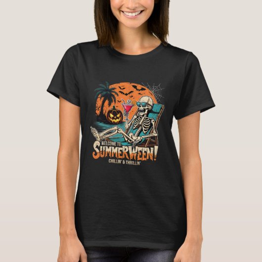 Summerween Skeleton Beach Halloween Tropical Art  Tシャツ (正面)