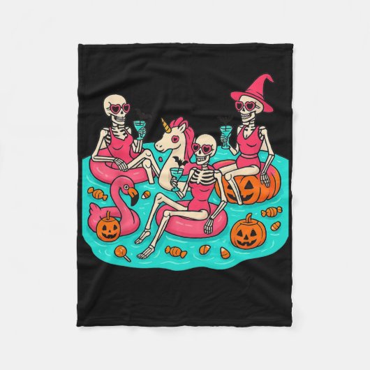 Summerween Skeleton Flamingo Just Waiting For Hall フリースブランケット (正面)