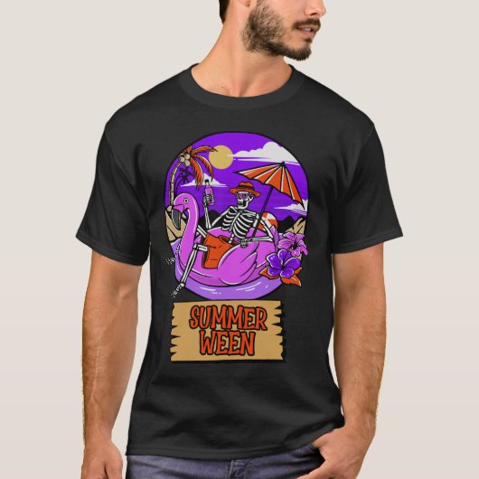 Summerween Skeleton Relaxing at The Beach Tシャツ (正面)