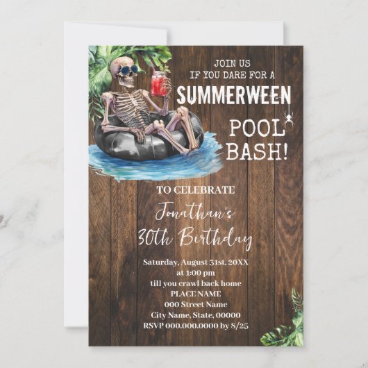 Summerween Skeleton Tropical Halloween Birthday 招待状 (正面)
