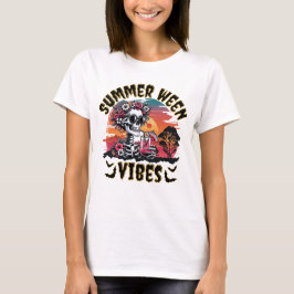 Summerween Sunset Floral Skeleton Watermelon Juice Tシャツ