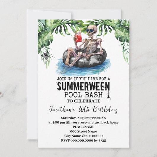 Summerween Tropical Skeleton Birthday Party 招待状 (正面)