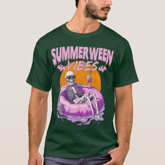 Summerween Vibes Funny Summer Halloween Skeleton o Tシャツ (正面)