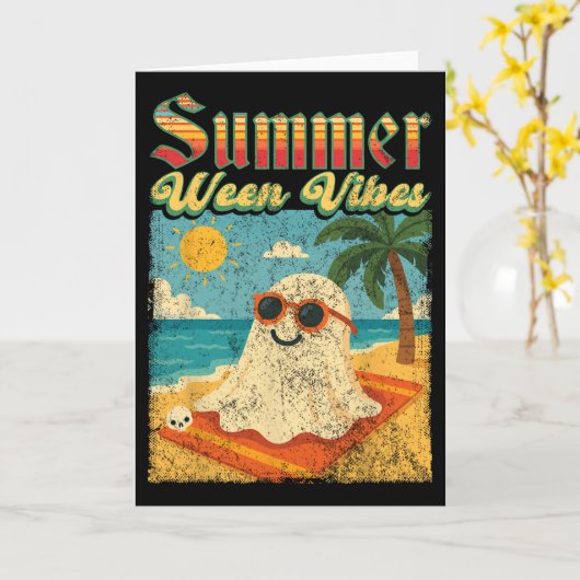 Summerween Vibes Ghost Funny Summer Halloween  カード (黄色い花)