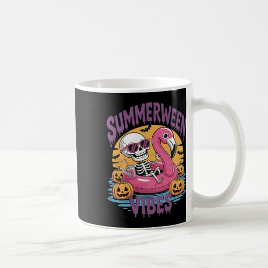 Summerween Vibes Skeleton Flamingo Spooky Hallowee コーヒーマグカップ (右)
