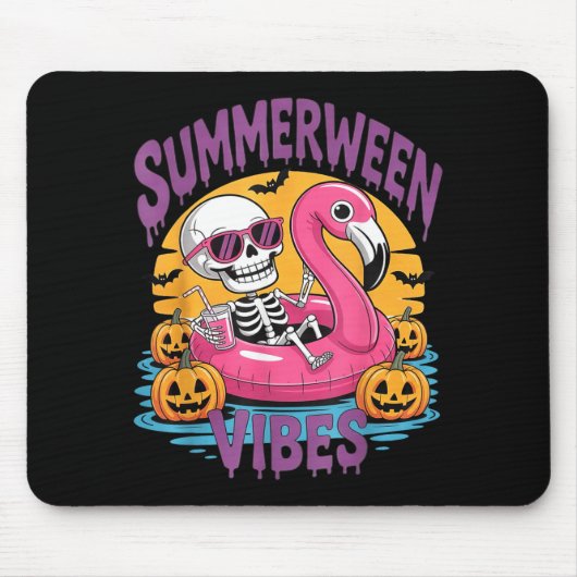 Summerween Vibes Skeleton Flamingo Spooky Hallowee マウスパッド (正面)