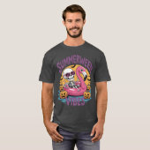 Summerween Vibes Skeleton Flamingo Spooky Hallowee Tシャツ (正面フル)