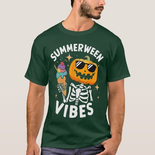 Summerween Vibes Skeleton Ice Cream Summer Vacatio Tシャツ (正面)