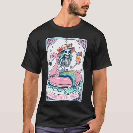 Summerween Vibes Skeleton Mermaid Tarot d Summer V Tシャツ (正面)