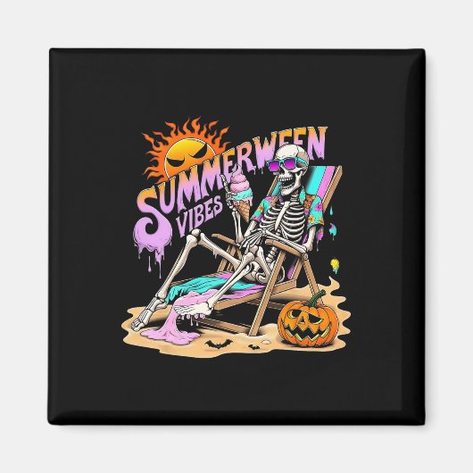 Summerween Vibes Skeleton Pumpkin Spooky Vacation  マグネット (正面)