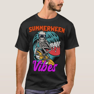 Summerween Vibes Skeleton Spooky Surfing T-Shirt Tシャツ