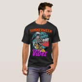 Summerween Vibes Skeleton Spooky Surfing T-Shirt Tシャツ (正面フル)