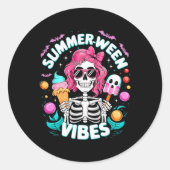 Summerween Vibes Skeleton Spooky Vacation Hallowee ラウンドシール (正面)