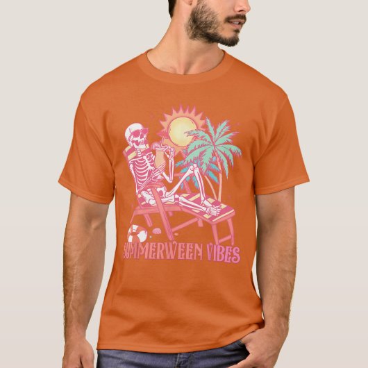 Summerween Vibes Skeleton Summer Vacation Beach Fu Tシャツ (正面)
