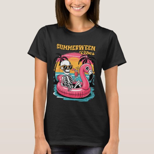 Summerween Vibes Skeleton Summer Vacation Funny Ha Tシャツ (正面)