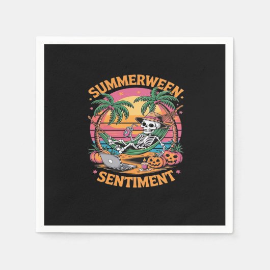 Summerween Vibes、Skeleton Summer Vacation、Summer スタンダードカクテルナプキン (正面)