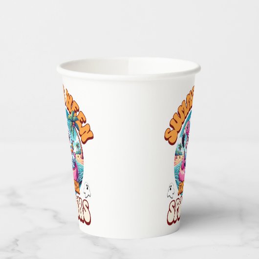 Summerween Vibes Spooky Cute Ghost Flamingo Float 紙コップ (左)