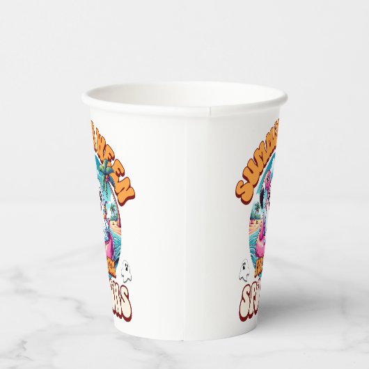 Summerween Vibes Spooky Cute Ghost Flamingo Float 紙コップ (右)