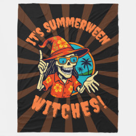Summerween Witch Skeleton in Tropical Witch Hat 2  フリースブランケット