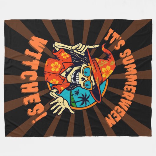 Summerween Witch Skeleton in Tropical Witch Hat 2  フリースブランケット (正面(横))