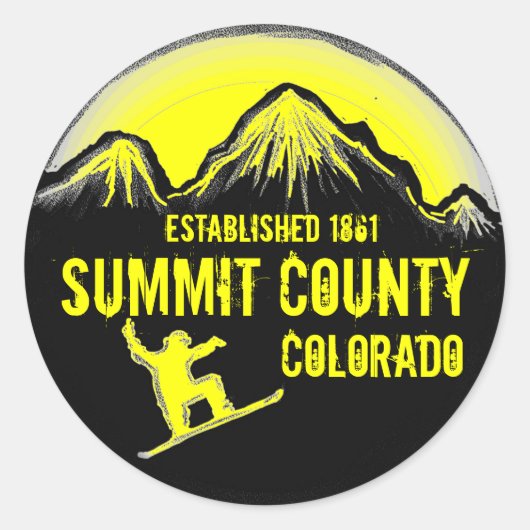 Summit County Colorado黄色いスノーボードシール ラウンドシール (正面)