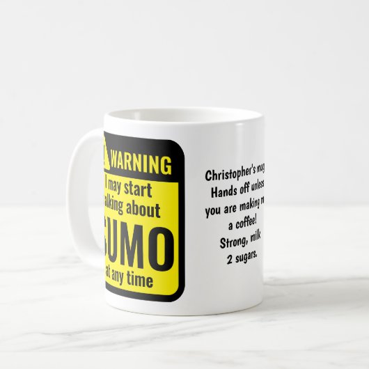 Sumo Funny Personalized Warning コーヒーマグカップ (正面左)
