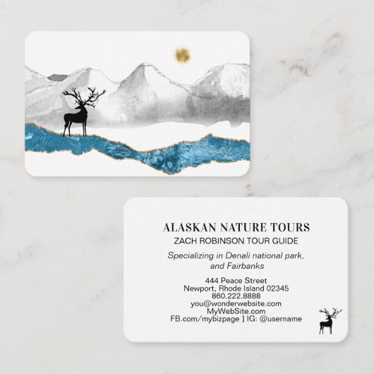 *~* SunステージBuck Antler Deer Mountain Stream Bus 名刺 (正面/裏面)