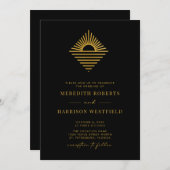 Sun海QRコードRSVP金ゴールドのブラック結婚ズ 招待状 (正面/裏面)