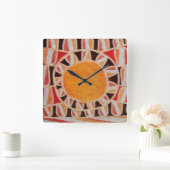 SUN 太陽の ENERGY黄色の橙赤 スクエア壁時計 (ホーム)