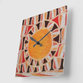 SUN 太陽の ENERGY黄色の橙赤 スクエア壁時計 (傾斜)