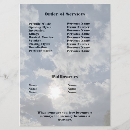 Sun and Clouds Memorial Service写真 | 引用文 プログラム (裏面)