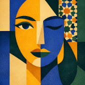 Sun and Moon Face Art Dualism Day and Night Geomet ポスター