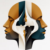 Sun and Moon Face Art Dualism Day and Night Geomet ポスター