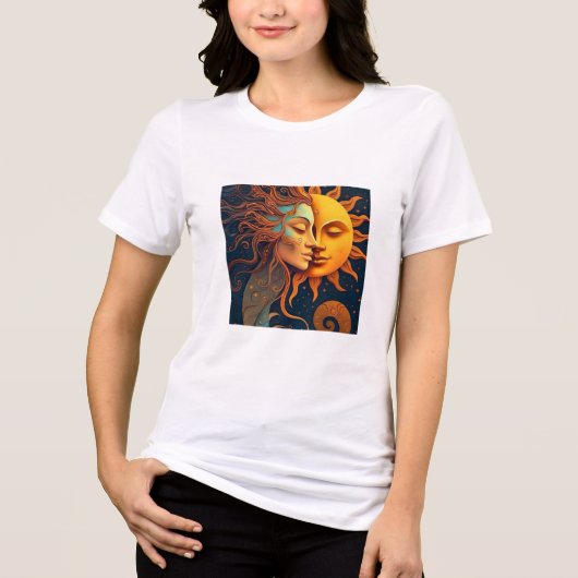 Sun and Moon Face T-Shirt – Celestial Art Tee for  トライブレンドＴシャツ (正面)