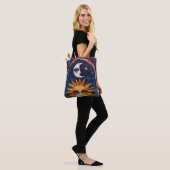 Sun and Moon Tote Bag with Vibrant Celestial Art トートバッグ (モデル)